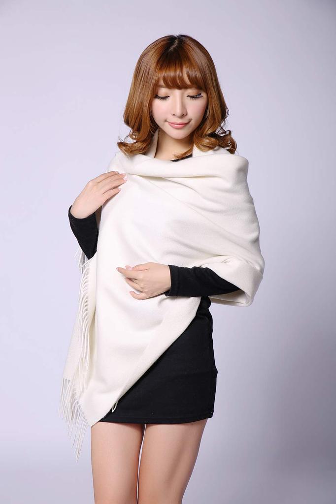 Thick Cashmere 60cm Wide X 200cm Long [RAINBOW] Large, 100% Stole, Plaid, (Original White)