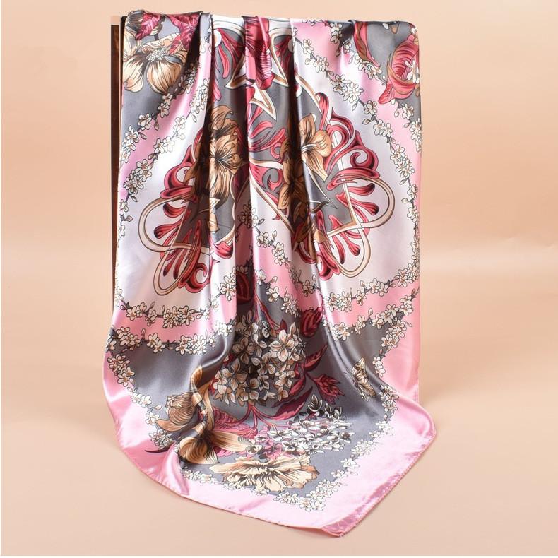 2025 New 90*90cm Silk Satin Hair Scarf Women Handkerchief Printed Female Square Head Bandana Small Neck Muffler Hijab Lady Girl