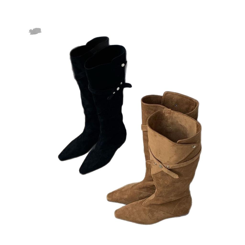 Retro pointed inner height-increasing high knight boots new two-wear stacking boots western high boots