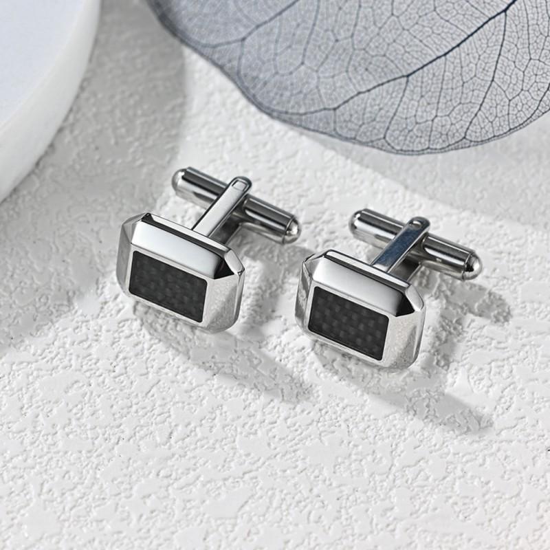 

New Men s Stainless Steel Inlaid Carbon Fiber Cufflinks Custom Wholesale High-end French Decorative Buckles Wear-resistant Non Fading