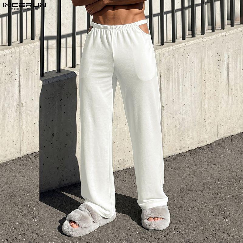 INCERUN Pantaloni Lunghi Casual da Uomo con Vita Elastica e Cut-out Pantaloni da Casa Loungewear