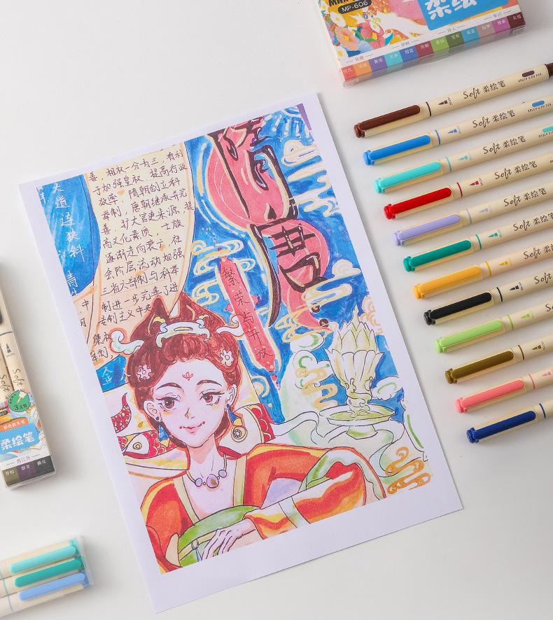 Kit 12 Colors Soft Brush Calligraphy Pen for Scrapbooking