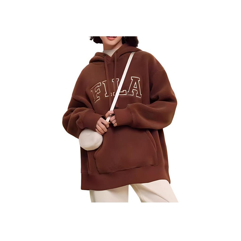 Fila Letter Print Hooded Sweatshirt Unisex Tops Khaki F11U339203F-DK