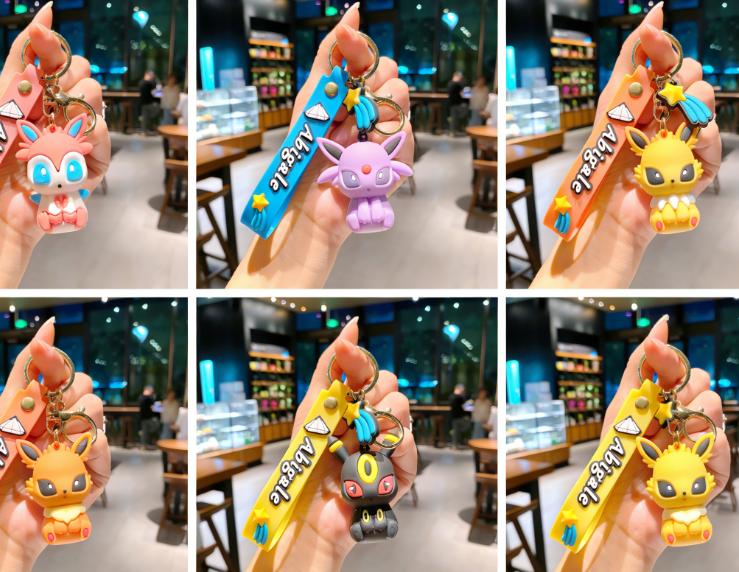 Eeveelution Pokemon Keychain Set, 3D Anime Figure Key Ring Pendant, Cute Kawaii Bag Car Charm Gift for Pokemon Fans