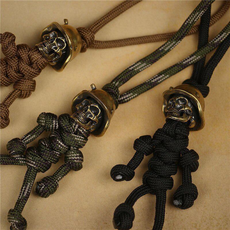 Skull Head Soldier King Keychain Lanyard Přívěsky Šperky EDC Venkovní nůž Nástroj na korálky Punk DIY Paracord Ručně vyráběné tkané příslušenství