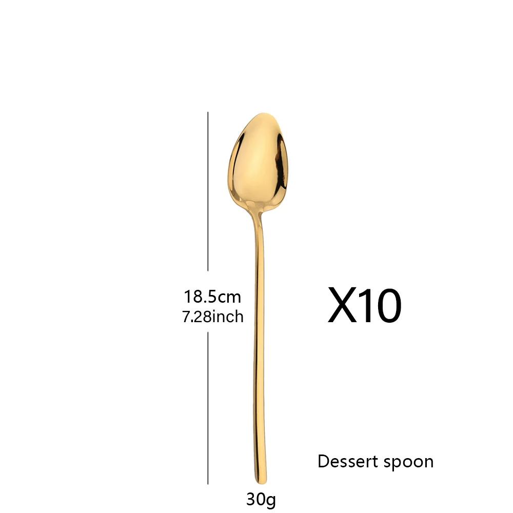 10Pcs Cutlery Sets Stainless Steel Mirror Dinnerware Set Knife Dessert Fork Coffee Tea Spoon Tableware Western Kitchen Flatware