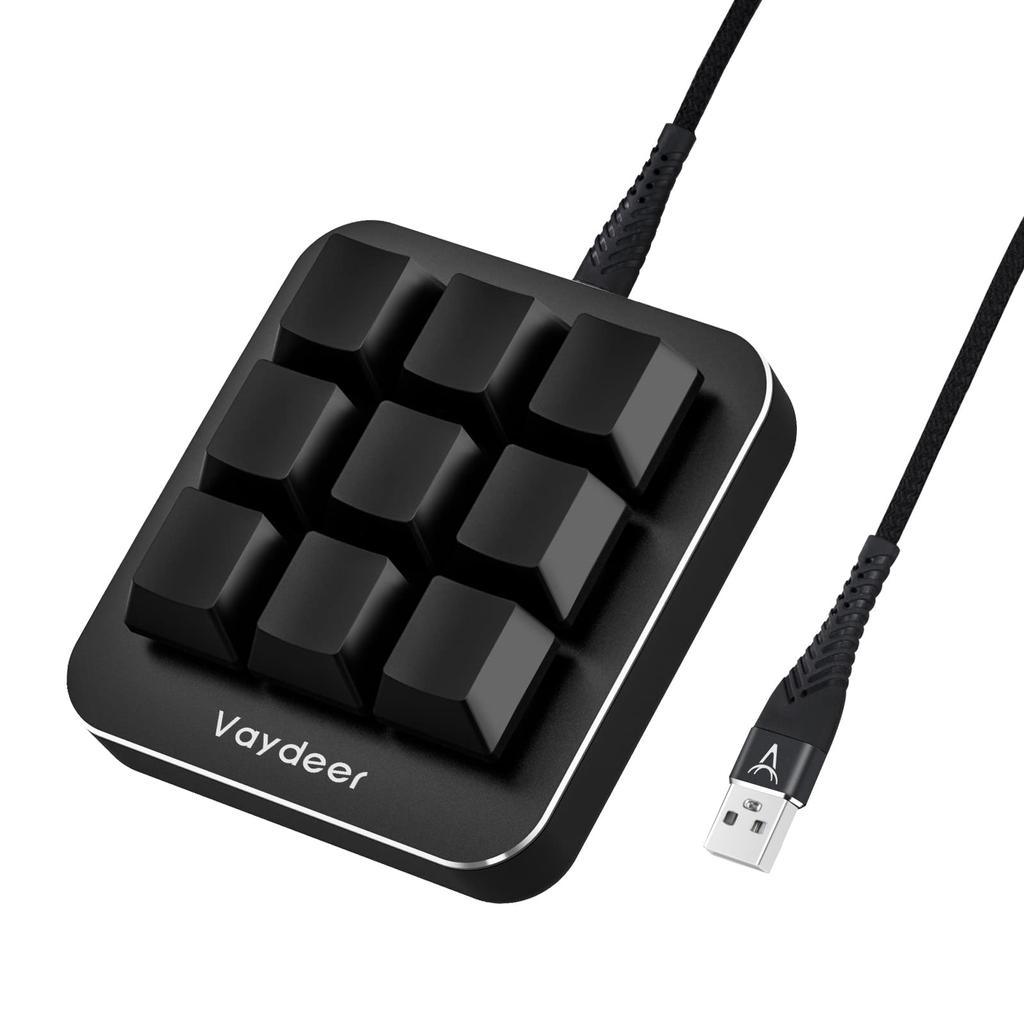 Vaydeer Programmable Keyboard, 9 Keys, Shortcut Keyboard, Gaming, One-Handed, Wired, Mechanical Keyboard, Macro Enabled, Compatible with Windows & Mac