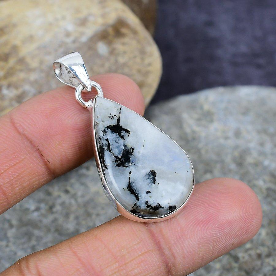 

Радужный лунный камень драгоценный камень ручной работы стерлингового серебра 925 пробы ювелирные изделия кулон подарок для женщин