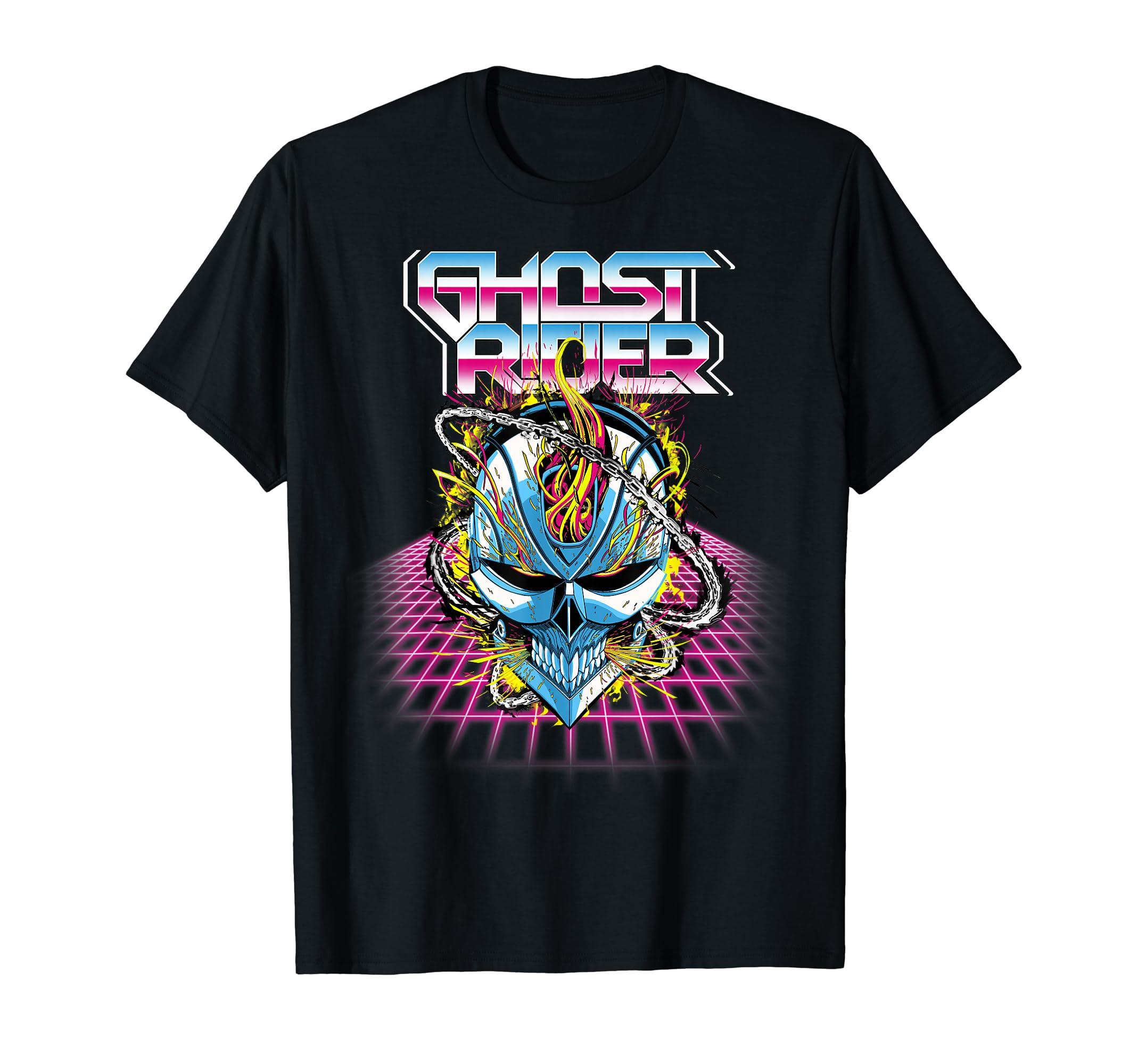 

Marvel Ghost Rider Super 80s Retro Neon Grid Graphic T-Shirt