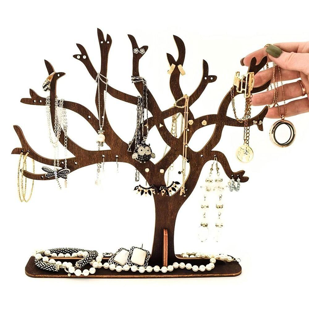 Wood Jewelery Tree Organizer Personalised Earring Display Bracelets Dangle Stud Earring Holder