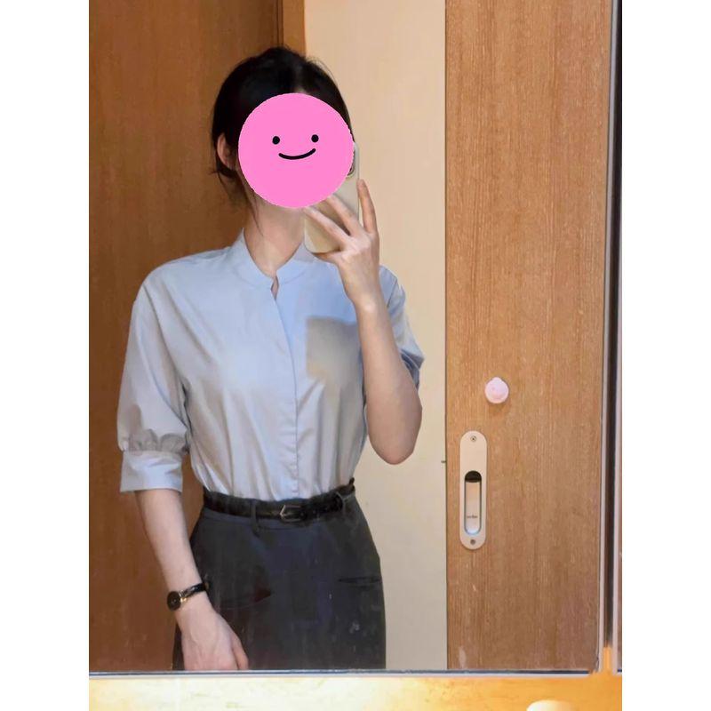 

White Shirts Women Summer Commuter Professional Interview Guest look Civil Servant Teacher Interview Temperament Professional Shirt Blue 2XL