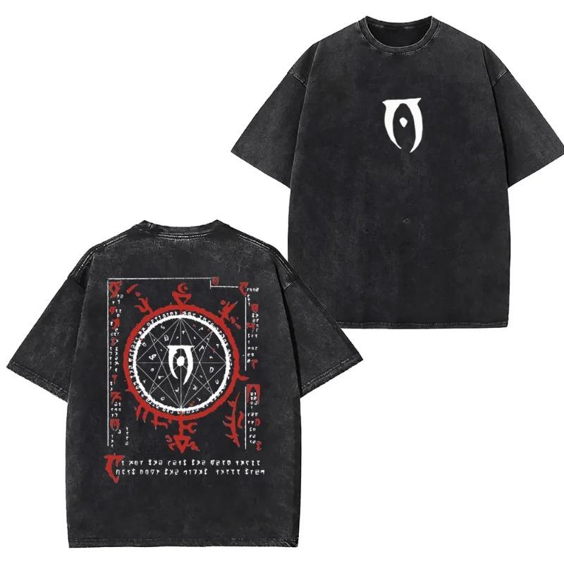Vintage Cotton Game Print Washed T-Shirt American Street Trendy Brand Mens Womens Oversized Short Sleeved HipHop Tee Tops Summer
