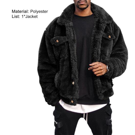 Winter Coat Solid Color Plush Simple Fluffy Men Jacket for Daily Wear