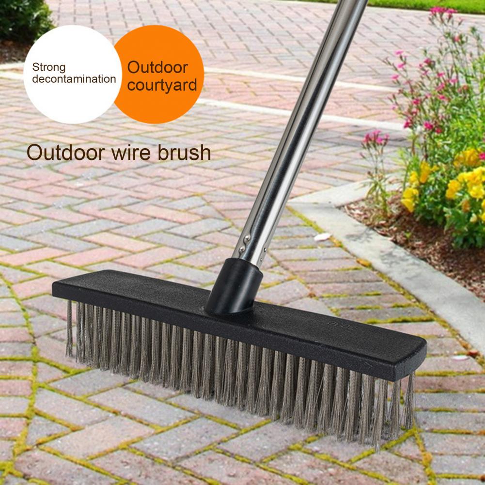 Outdoor Cleaning Brush 50 Degree Ergonomic Angle Deck Brush Stainless Steel Handle Wide Coverage Scrubbing Tool
