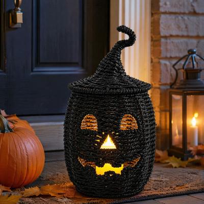 Black Handwoven Pumpkin Lamp Removable Lid Pumpkin Night Light Exquisite Craftsmanship for Living Room Bedroom Office Decor