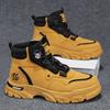 Autumn and winter new leather high-top Martin boots rotating button cover feet outdoor sports big yellow boots men's boots