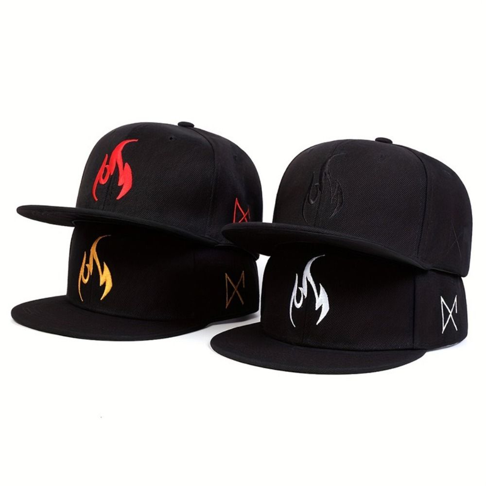 Flame Embroidery Baseball Caps Polyester Snapback Baseball Hat Unisex Punk Hat  Street Dance