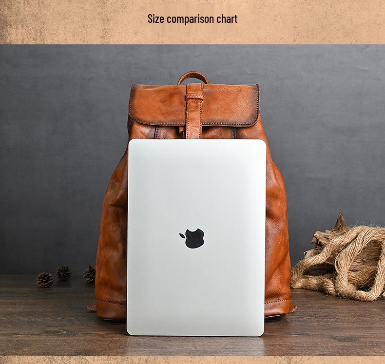 Chaozhou Vintage Handmade Leather Backpack for Casual Travel, 14-Inch Laptop Bag