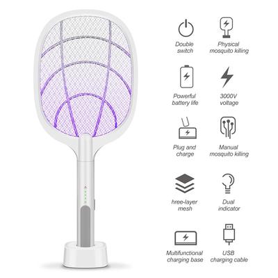 New Electric Mosquito Killer Lamp USB Rechargeable 3000V Fly Swatter Foldable 3 Layer Safety Mesh Repellent Lamp
