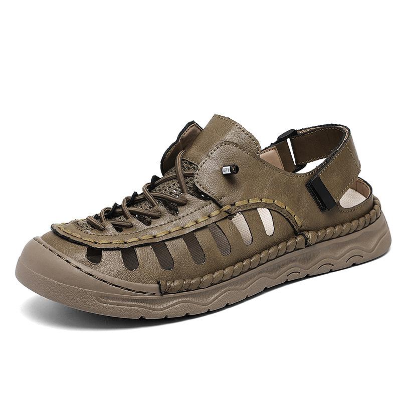

Мужские сандалии для улицы, летняя мода, новые нескользящие уличные сандалии на плоской подошве с липучкой в корейском стиле 48 хаки