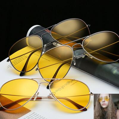 UV400 hommes lunettes de soleil conduite Vision nocturne lunettes de soleil lentille jaune aviateur unisexe