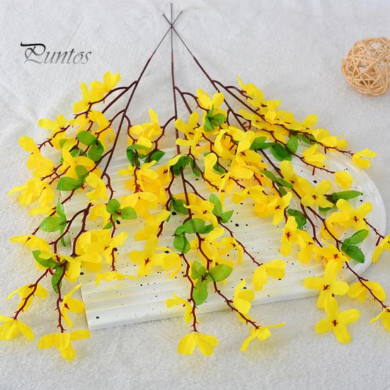 Wedding Decor Flowers Artificial Winter Jasmine with Stem Realistic Fake Silk Yellow Flower Indoor Home Office Table Centerpiece Faux Branch