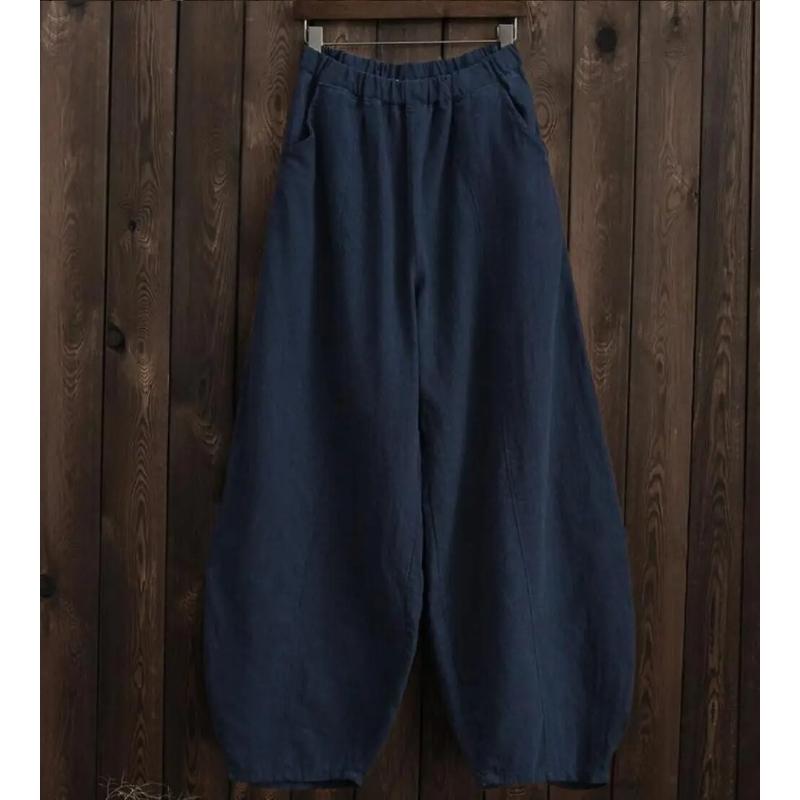 Linen Bloomers Wide Leg Pants Women Vintage Full Length Fashion Elegent Pants Solid Elasitic Waist Spring Autumn 5XL