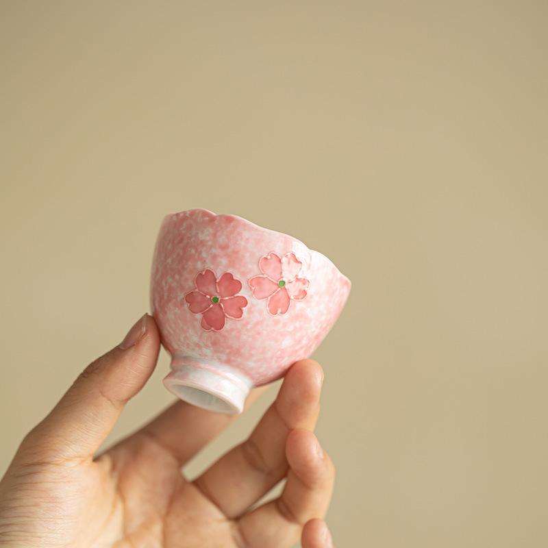 Pure Hand-painted Powder Cherry Blossom Teacup Ceramic Tea Set Master Cup Guest Cup Tea Cup Exquisite Girls Teacup