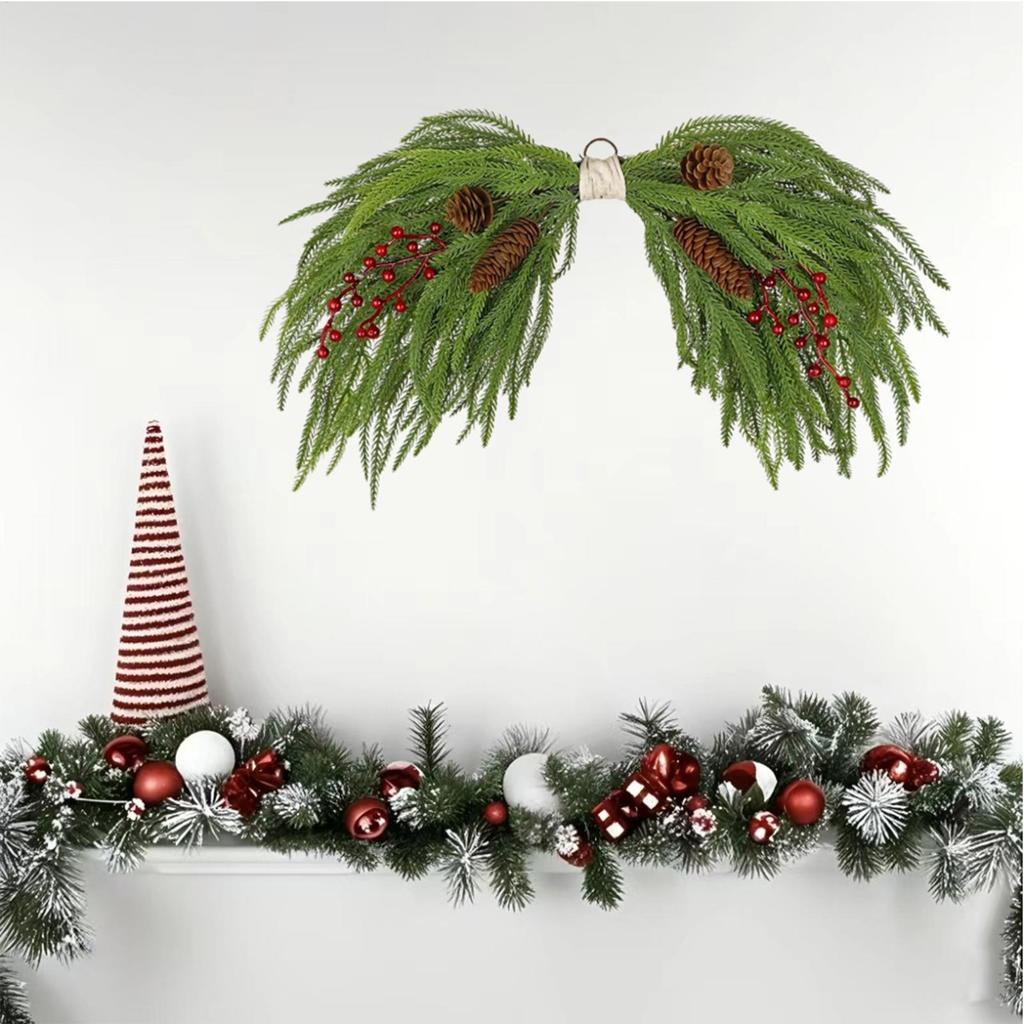 Christmas Door Wreath 24 Inch Festive Artificial Front Door Christmas Swag For Indoor Window Mantel Restaurant Wall Fence Dining