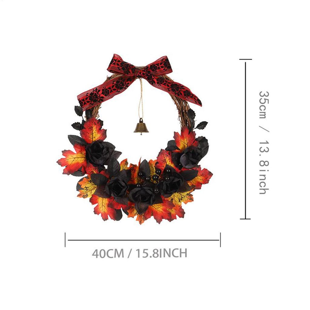 Halloween Wreaths For Front Door Fake Leaves Ornament 16 Inch Realistic Maple Leaves Berry Halloween Wreath For Indoor Outdoor