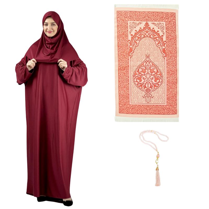 Women Prayer Dress With Hijab Rug Tasbih Muslim Set Islamic Clothes Abaya Jilbab Dubai Kaftan For Eid Ramadan