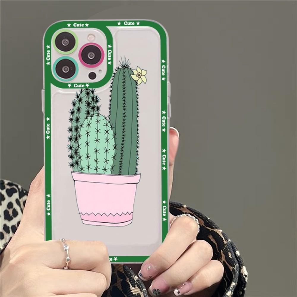 Cartoon Art Summer Cactus Phone Case For Samsung S 20 21 22 23 Lite Plus Ultra Clear Mobile Cover Funda