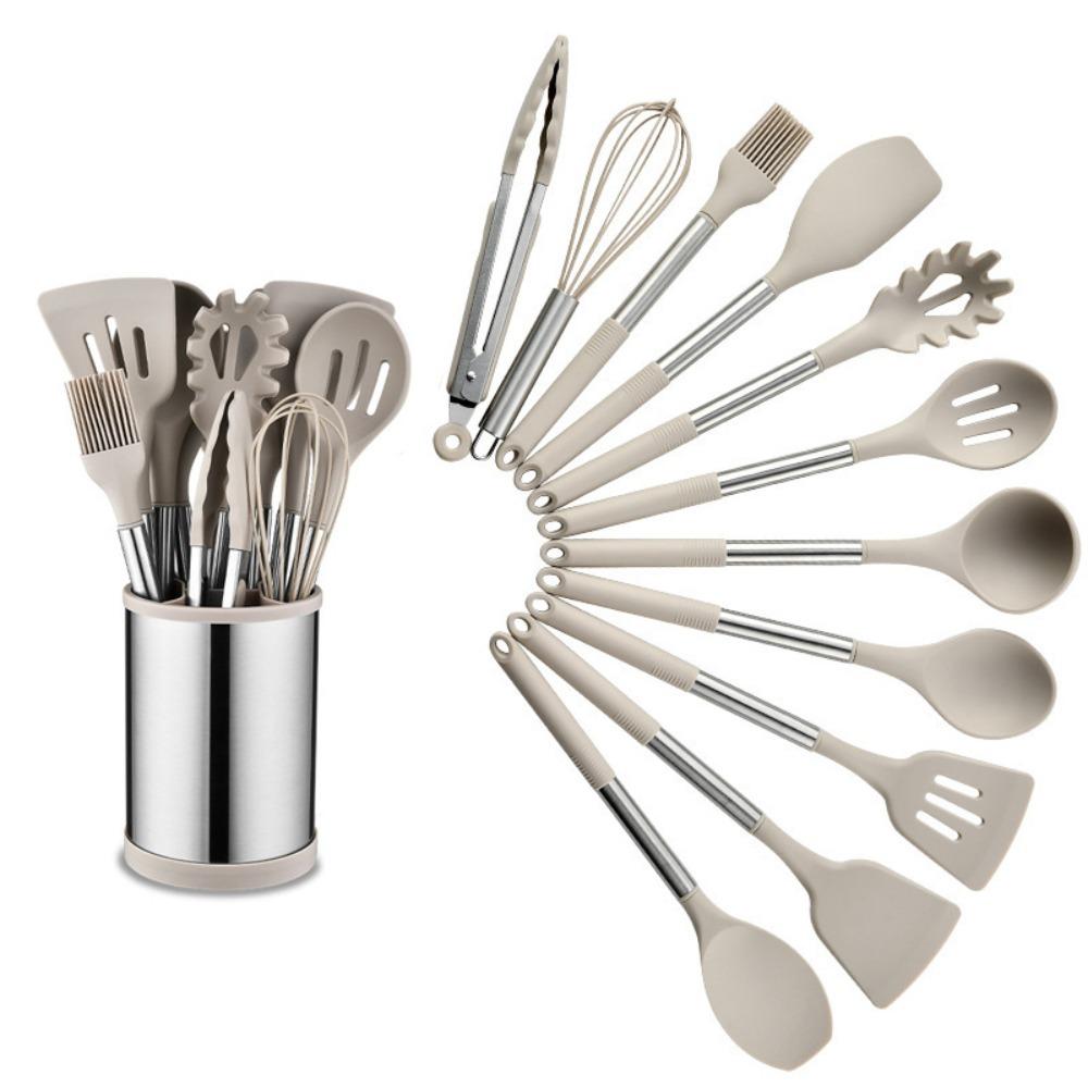 12PCS 360° Rotating Bucket Silicone Kitchen Utensils Set Kitchen Cooking Tools Nonstick Pan