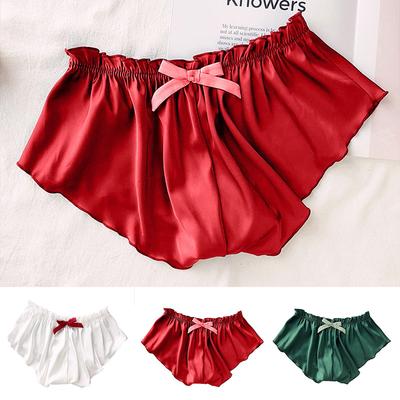 Pijamas de talla grande para mujer, ropa interior de satén de Color sólido, pantalones cortos sin costuras, lencería Sexy
