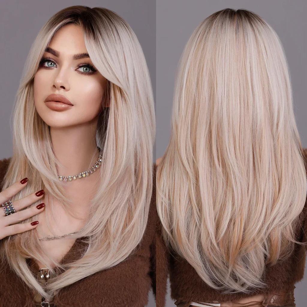 Profesionální Dlouhá Rovná Zelená Paruka pro Ženy Přírodní Syntetické Volné Vrstvené Vlasy Paruky s Ofinou Vysoká Hustota Vanilkové Cosplay Paruky