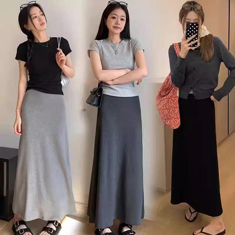 

Maternity Slimming Hip-Hugging Adjustable Long Skirt for Spring and Autumn 3XL светло-серый
