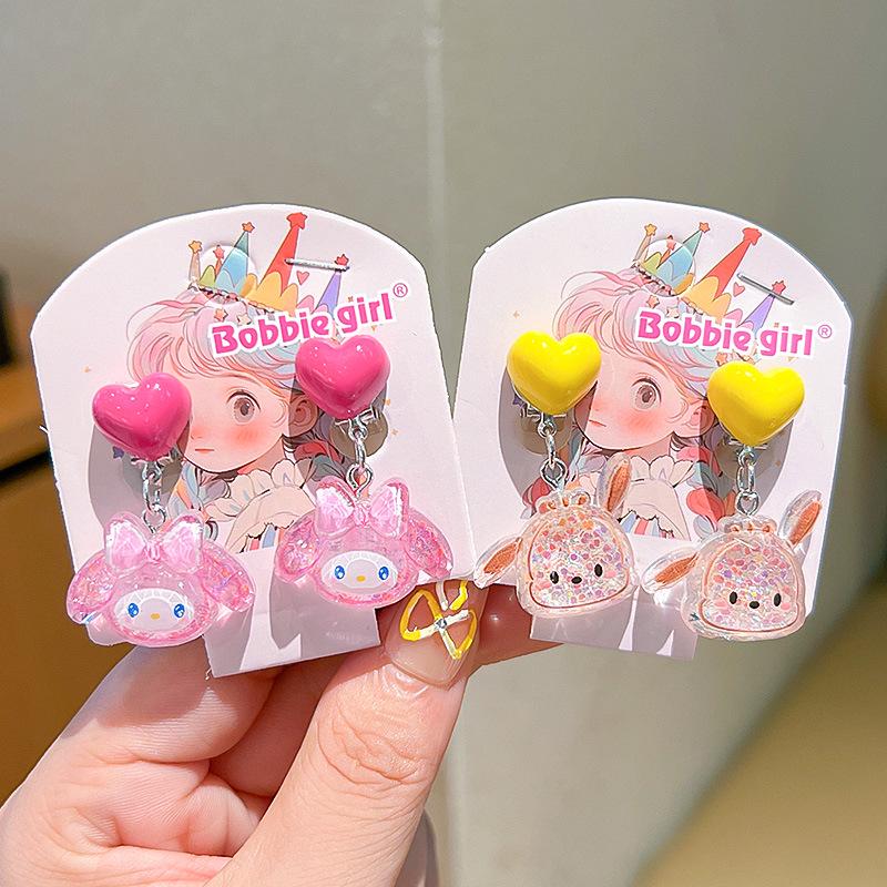 Kuromi Kolczyki Klipsy Bez Przekłuwania Uszu z Kokardką dla Dziewczynek