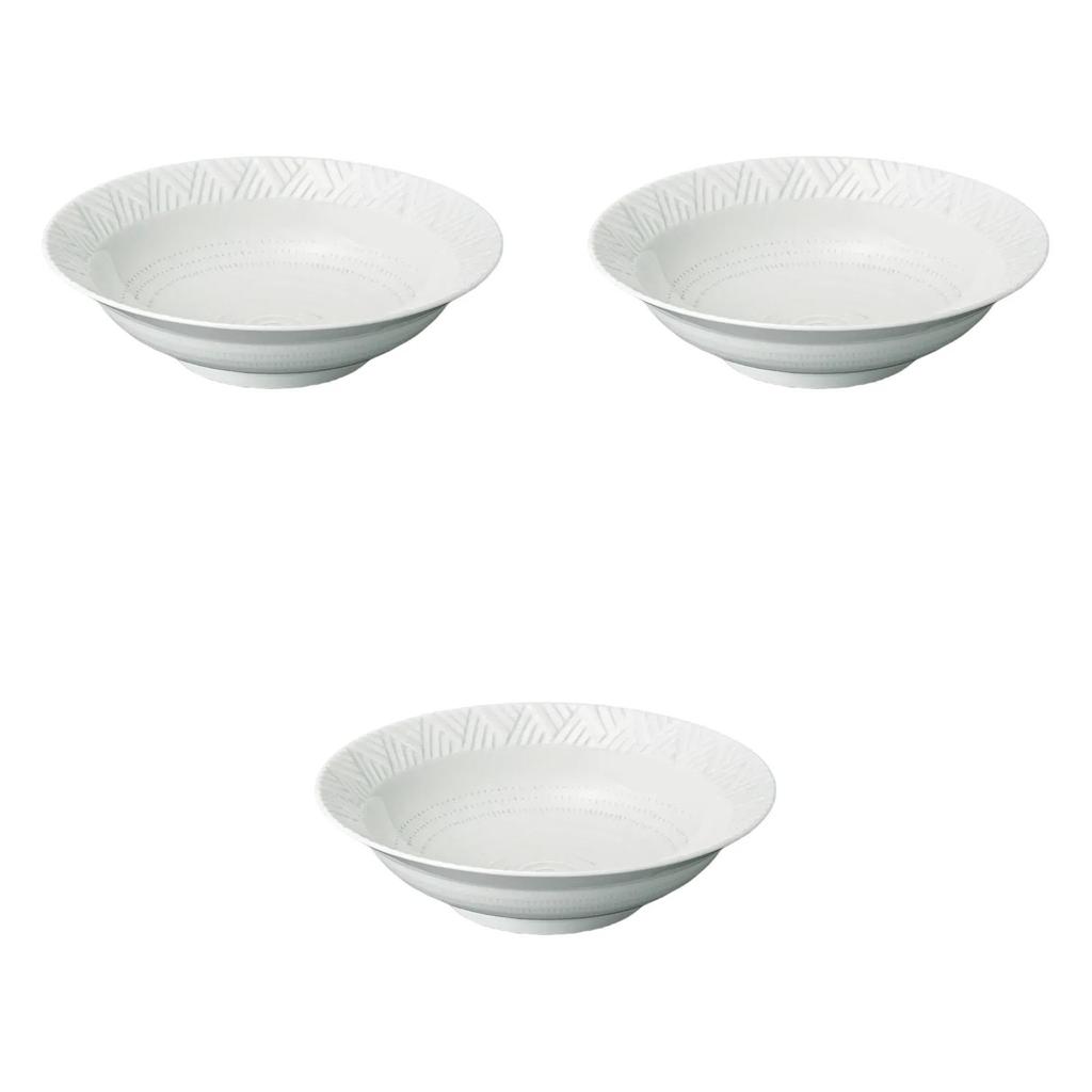 Set of 3 White Wave Bowls x 6cm Hasami Setomonohonpo Hand-Carved [21.5 (900cc)] Multi-Purpose Bowls, Ware,