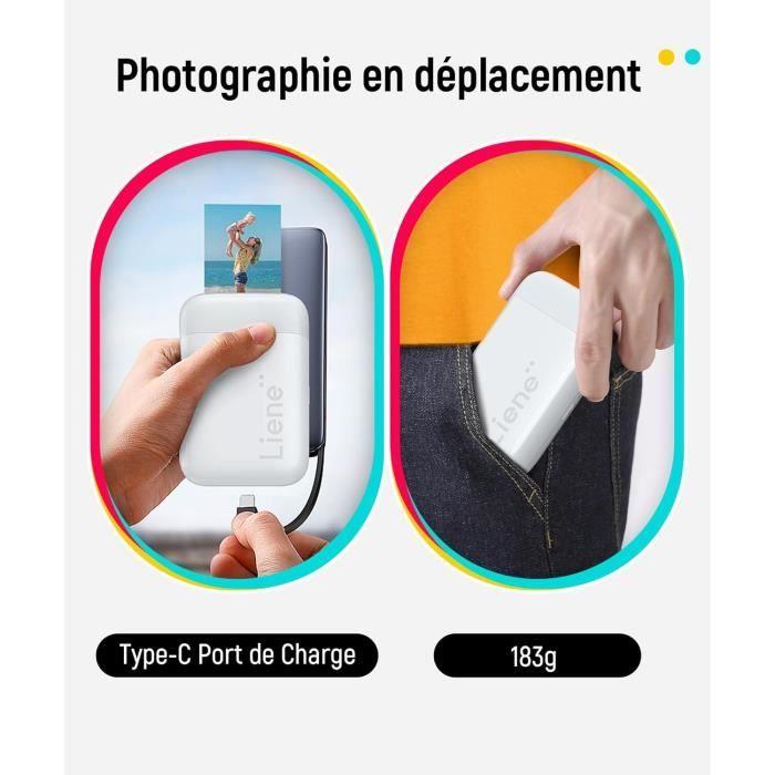 Imprimante Photo Portable - LIENE - 2x3'' - Bluetooth 5.0 - Blanc - 5 Papiers Adhésifs Inclus