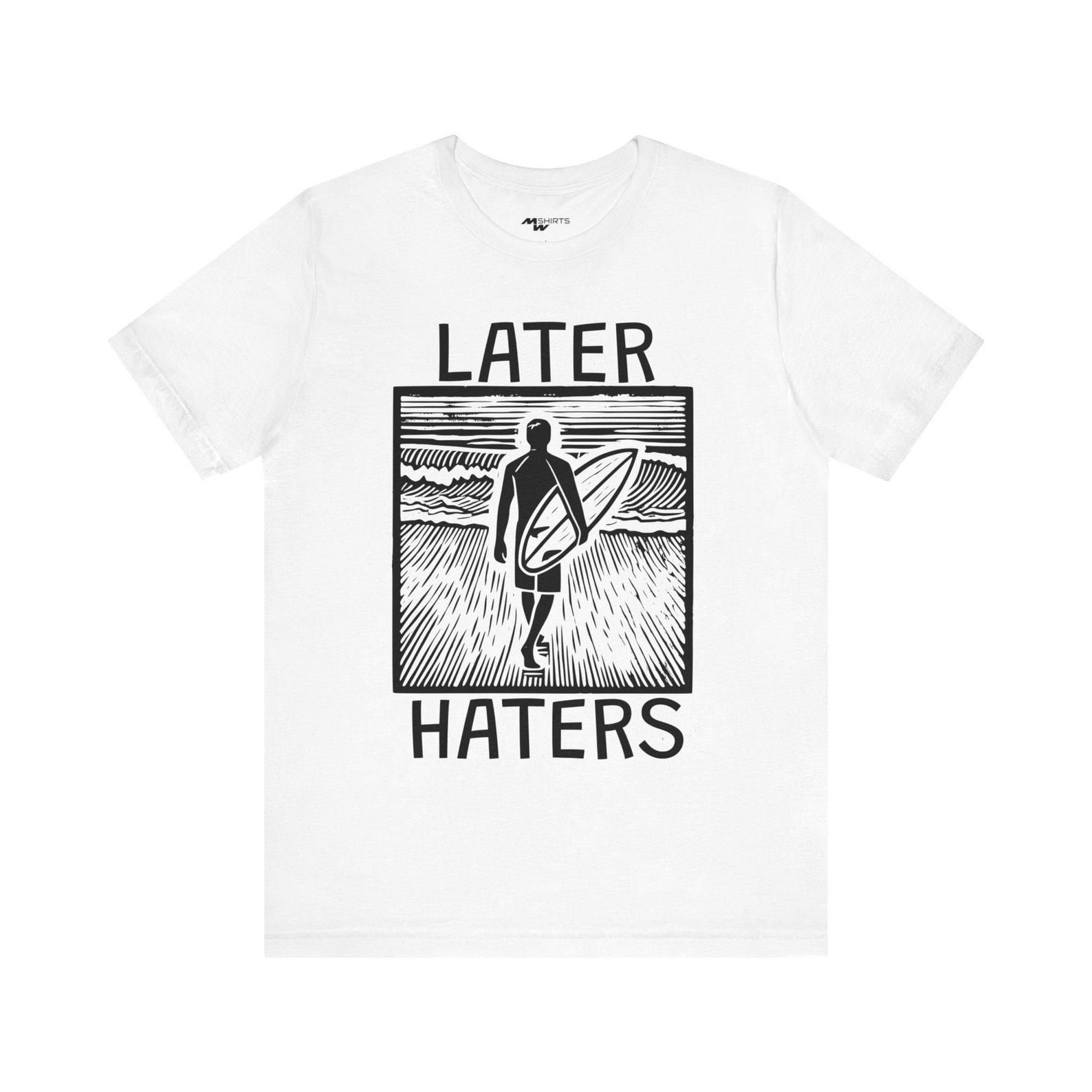 Later Haters Surfboard Tee: Linocut Ocean Adventure Design 3XL