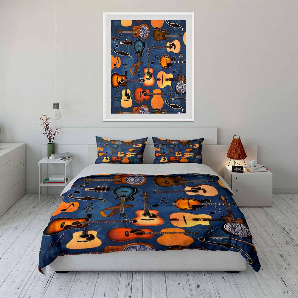 Musical Guitar Pattern Set Multiple Sizes Kid'S And Adults' Bedroom Exquisite 3Pc Bedding Set, Gift