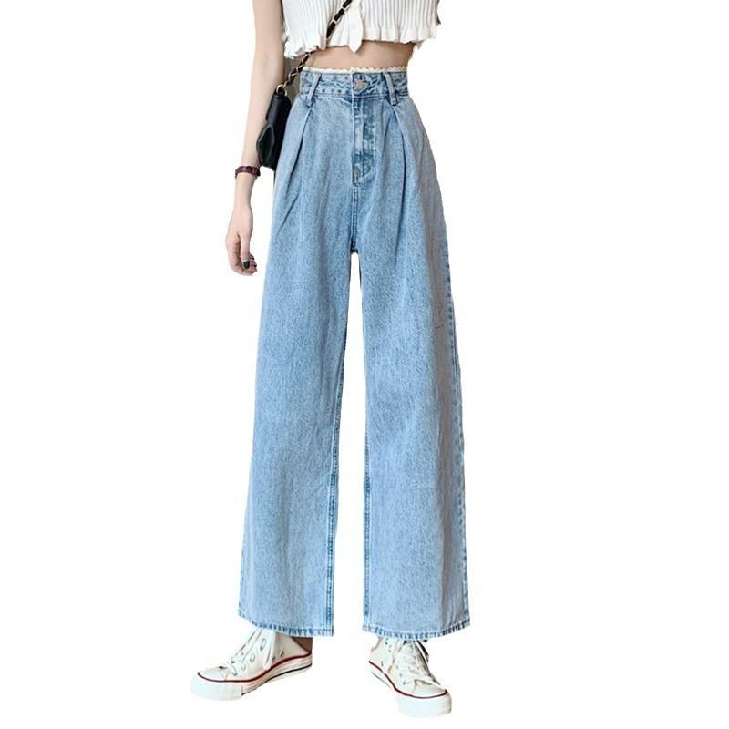 Lace-edged High-waisted Jeans Women's Wide-leg Pants Loose Straight Dad Pants Vintage and Thin Pants