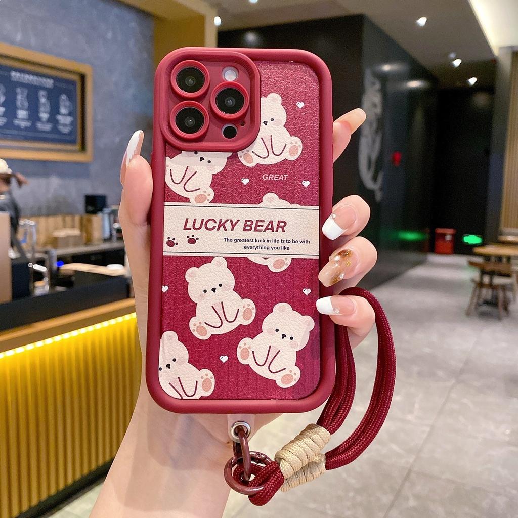 Applicable To OPPO Reno16Pro Cartoon Mobile Phone Case A6X Bear Sticker A78 Protective Case A6 Hand Rope
