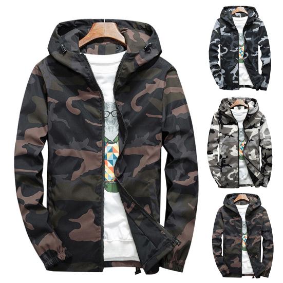 Men Winter Coat Camouflage Zipper Long Sleeves Cardigan Soft Cold-proof Hooded Plus Size Spring Jackets Coat for Outdoor
