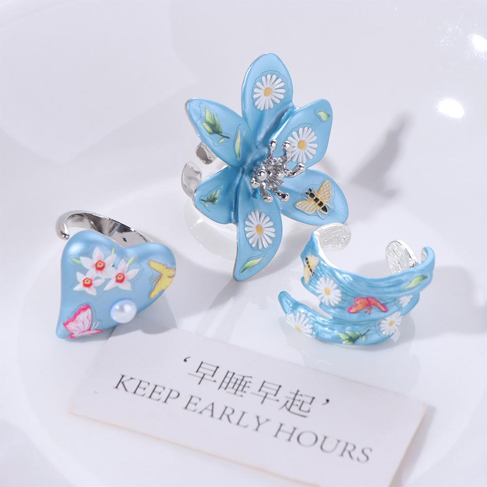 Daisy Enamel Flower Ring Open Ring Irregular Enamel Ring Cute Heart Ring  Women