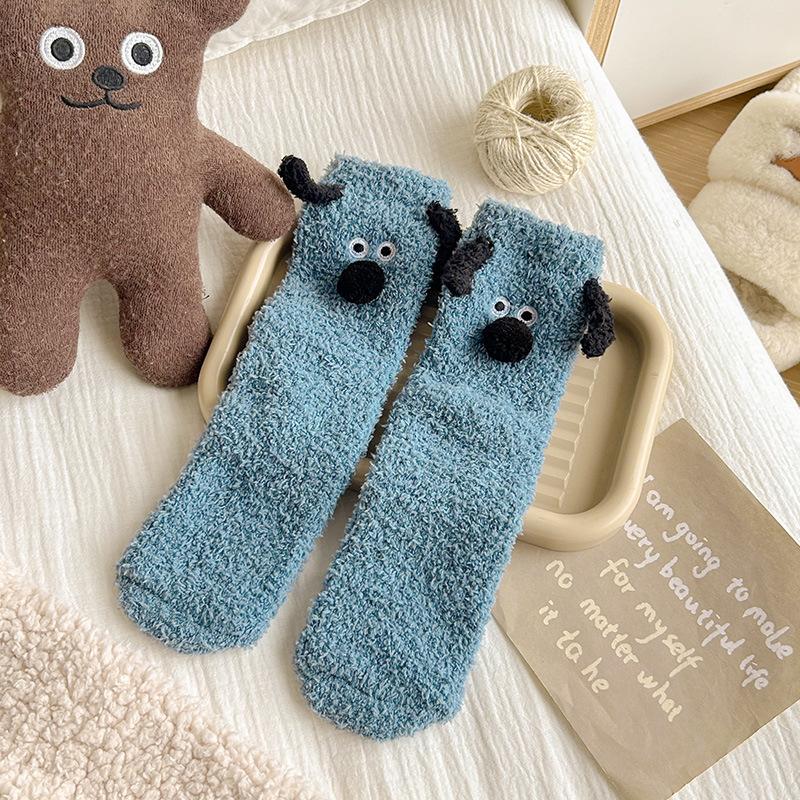 Korall-Samt Hunde Socken Damen Winter Verdickt Plüsch Warm Bequeme Schlaf Socke Niedlich Cartoon Lieblich Tier Boden Socken