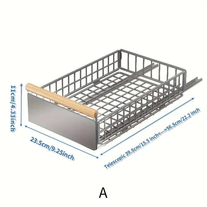 

Metal pull-out storage basket, slide-out cabinet organizer for spices and cutlery, multipurpose kitchen cabinet drawer shelf