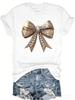 Y2K Bow Print Tee For Women, Sparkling Decorative Pattern, Crew Neck Short Sleeve Casual T-Shirt