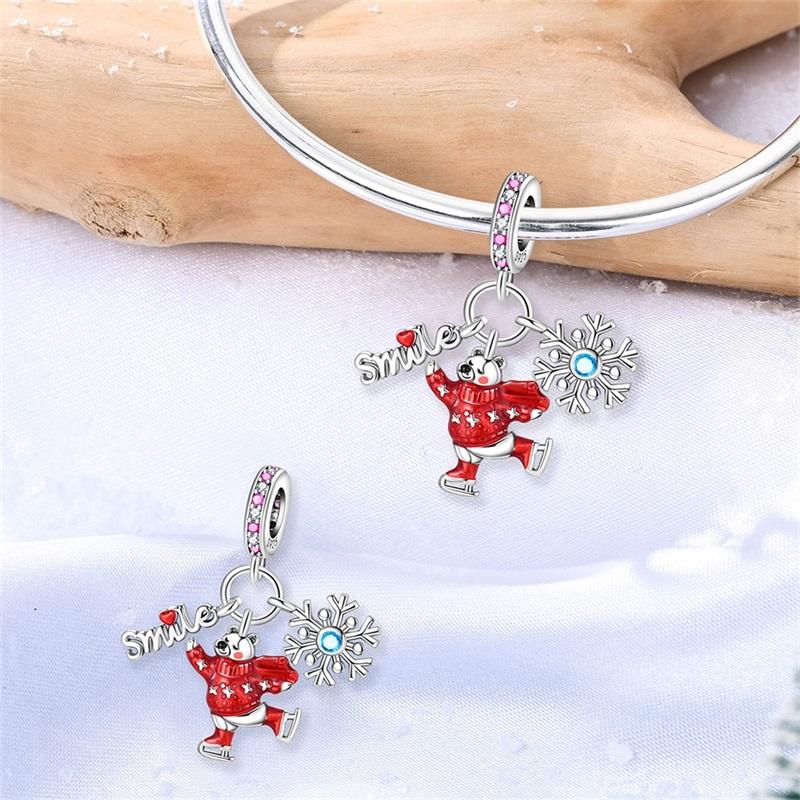Polar Bear Charms Bead Copper Snowflake Dangle Pendant Fit Bangle Bracelet Necklace Diy Jewelry