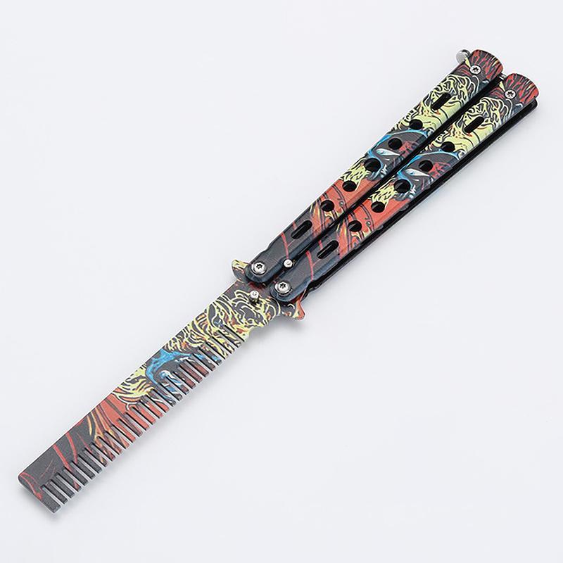 1Pcs Stainless Steel Butterfly Knife Comb Beard Moustache Brush Foldable Comb Salon Hairdressing Styling Tool